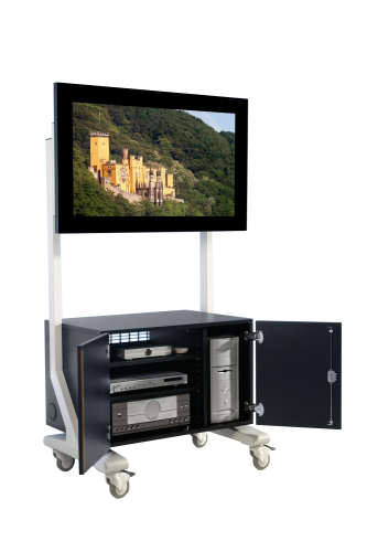 Product image TV cart on wheels, TV rack for TVs up to 70 inches with big base cabinet, glass doors SCXL-S60GTF